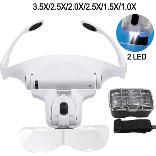 Magnifying Glasses LED Light Lamp Head Loupe Jeweler Headband Magnifier Eye Glasses Optical Glass Tool Repair Reading Magnifier