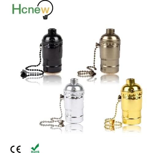 Vintage E27 Aluminum Retro Antique Lamp Base Holder Screw Aluminum Shell Bulb Light Screw Socket 4 Colors with Switch 110V/220V