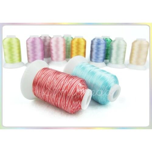 Variegated color Rayon Embroidery sewing Thread 120D/2(40wt) 500m/cone, 12 colors/lot suitable for most embroidery machine