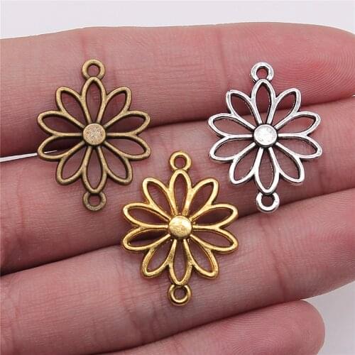 WYSIWYG 20pcs 25x19mm Pendant Flowers Connector Vintage Charms Flower Connector DIY Flower Connector Charms