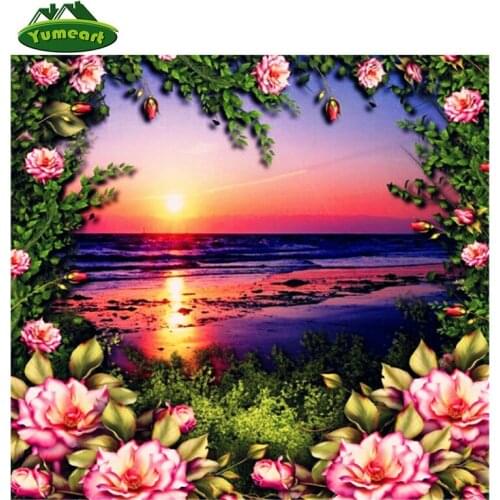 YUMEART Sunset Painting Diamond Embroidery Roses Sets Diamond Painting Flower for Full Embroidery Cross Mosaic Pictures Sticker