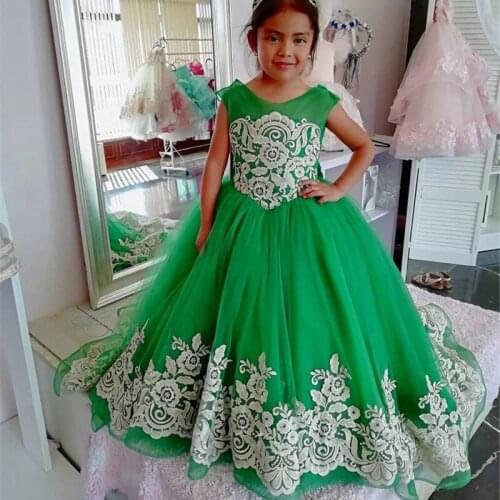 Green Lace Princess Flower Girl Dress for Wedding Custom Made Birthday Party Ball Gowns For Childrens Costume