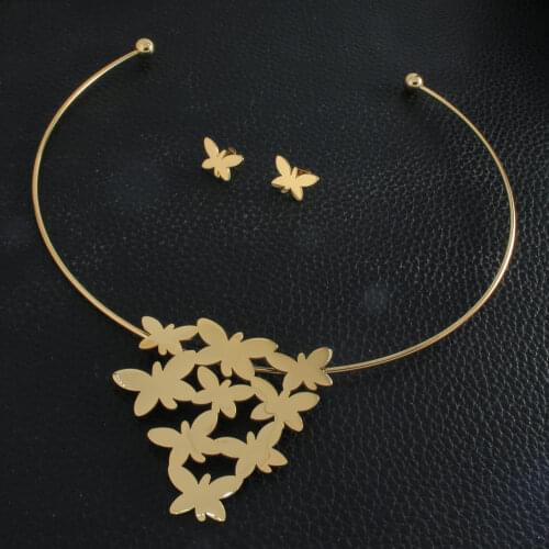 Fashion Style Stainless Steel Jewelry Sets For Women Gold Color Pendants Necklace And Earrings SEUZCBBF