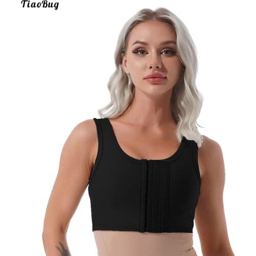 TiaoBug Women Les Pure Color Round Neck Sleeveless Front Adjustable Buckles Closure Crop Bralette Bustier Vest