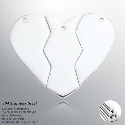 100% Stainless Steel Heart Puzzle Tag Charm For Engrave Heart Metal Puzzle Charms Best Friend Pendant Mirror Polished 10pcs