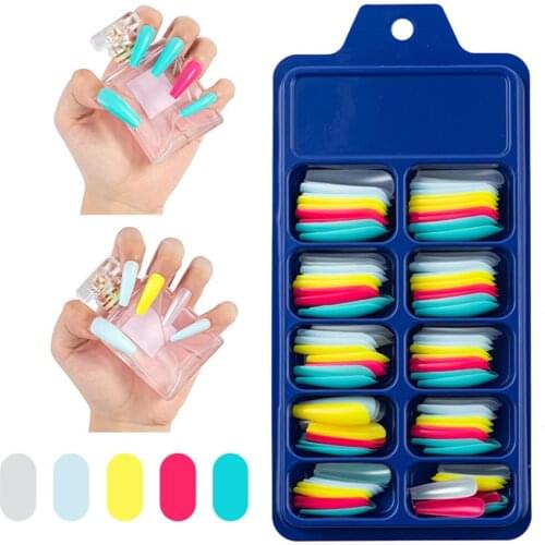 100pcs/box Nail Tips 100pcs Fake Nails Long False Art Tips Flat Shape ABS Cover Manicure Ballet Nail Colorful Piece
