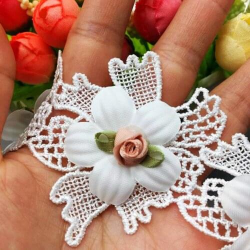 17pcs White Organza Lace Trim Pink Rose Flower Embroidered Ribbon Applique Fabric Handmade Sewing Craft for Coat Hat Decoration
