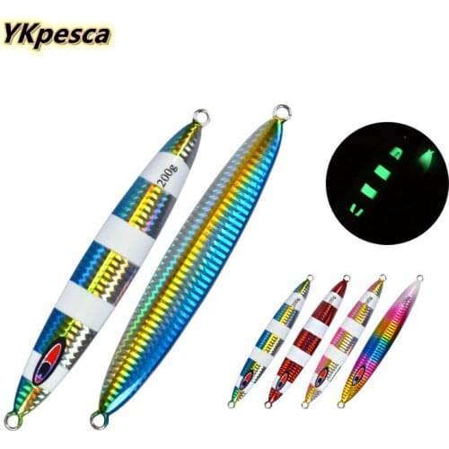 200g Saltwater Metal Fishing Slow Jigging Lure Luminous Casting Artificial Metal Fishing Bait Lead Fishing Accessories