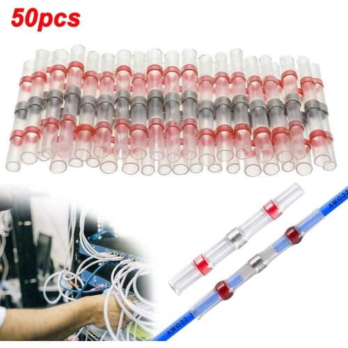 50pcs Red Waterproof Heat Shrink Butt Terminals Solder Sleeve Wire Connector Car Accessories