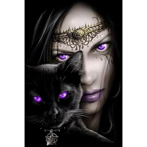5D DIY Diamond Painting Vampire Woman With Black Cat Handmade Home Decor Full Drill Cross Stitch Diamond Embroidery Holiday Gift