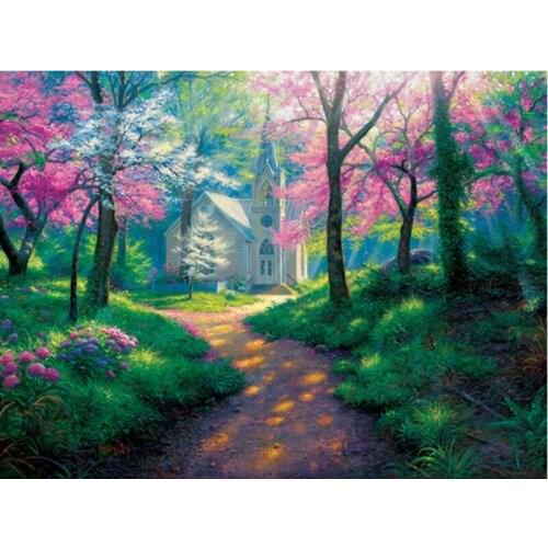 5D DIY Diamond Painting spring sunshine under the road Full circular Diamond Embroidery Cross stitch Wall Sticker Home Decor