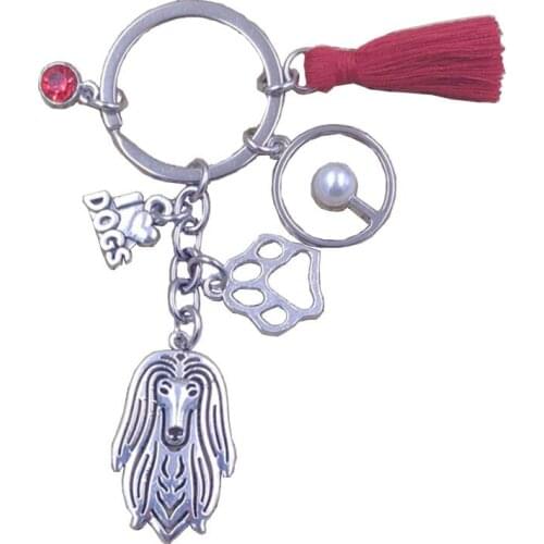 Afghan Hound Dog Animal Sun Style Pendant Handbag Keychain Key Ring Pet Tassels Antique Bohemian Women Men Jewelry Gift K190