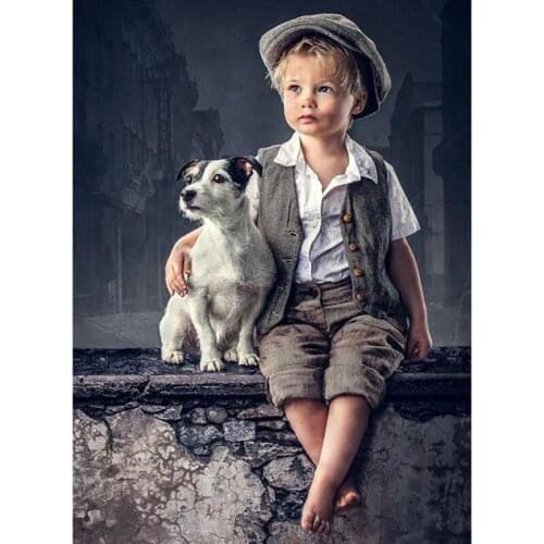 5D DIY Boy And Puppy Diamond Painting Full Drill Embroidery Cross Stitch Mosaic Needlework Craft Kit Home Decor Christmas Gift