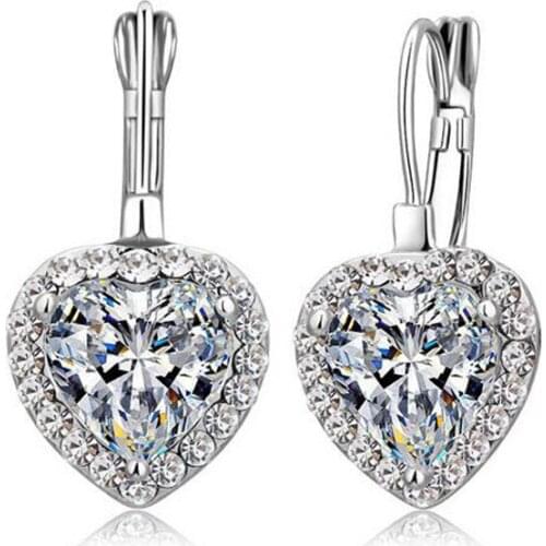 Big Promotion Women Fashion Drop Earrings 925 Sterling Silver Shinning White heart Cubic Zirconia Free Shipping