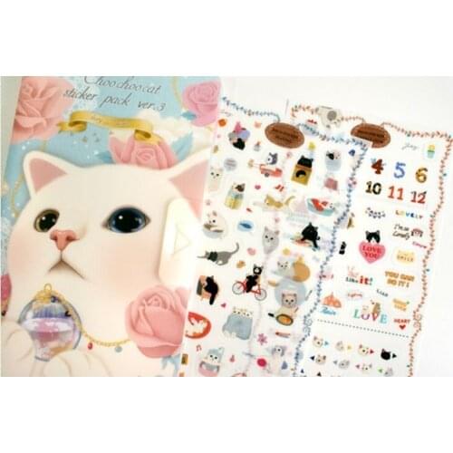 8 pcs/pack New cartoon cats designs paper pvc sticker Decorative Label Multifunction