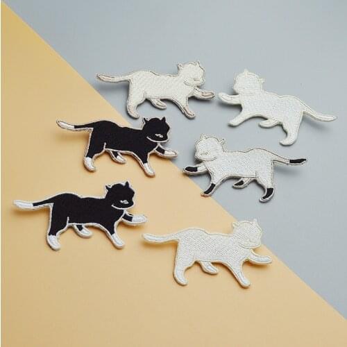 Black White Kitty Cat Animal Patches For Clothing Iron On Embroidery Applique Fabric Sticker Clothes Badges T Shirt Decorations