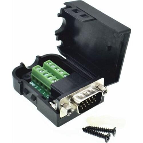 DB15 Male Nut Adapter Connector D-SUB VGA Terminal with Plastic Cover 3+6 Data Cable