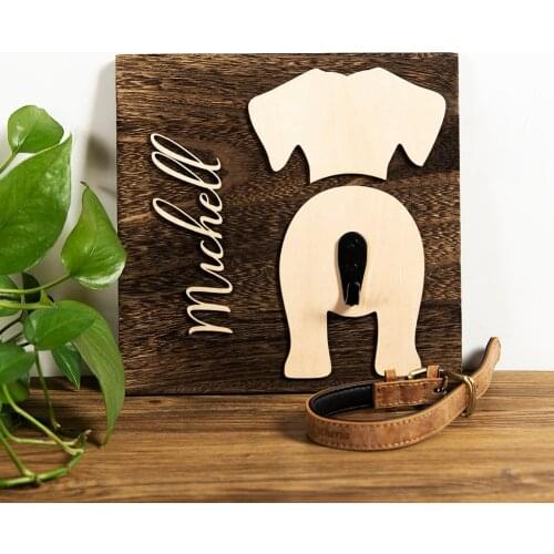 Custom Wood Dog Personalized Leash Holder Puppies Pet Keepsake Puppy Wooden Carving Ornaments Puppy for House Creative Gift OEM