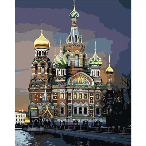 DIY Landscape Painting By Numbers Artwork Facing The Church In The Night Acrylic Coloring Paint On Canvas Картина По Номерах