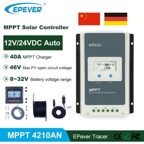 Epever TracerAN MPPT 40A Solar Charge Controller 12V 24V LCD Diaplay Solar Charge Regulator 4210AN With MT50 TS-R RS485 Ground