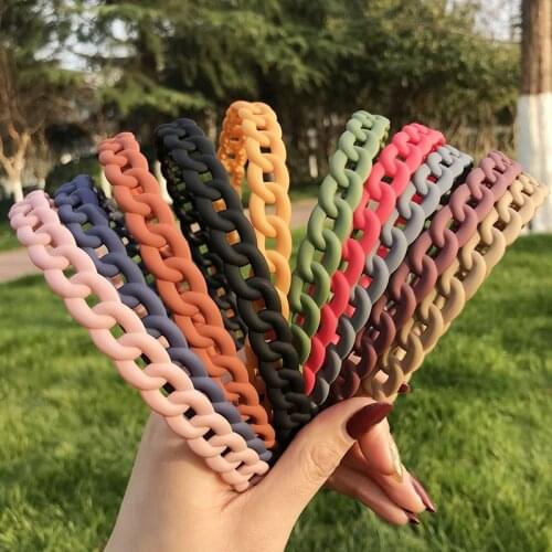Ins Candy Color Hairband Plastic Chain Women Headband Non-Slip Girls Hair Hoop Simple Ladies Hair Accessories