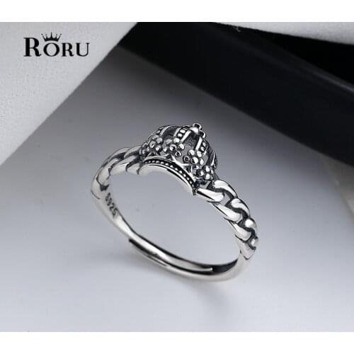 S925 Sterling Silver Crown Ring Retro Punk Style Opening Handmade Personality Finger Ring for Women Men Anniversary Party Gifts