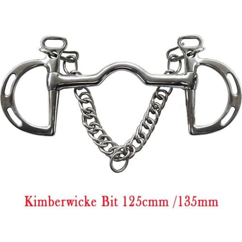 Equestrian Products Stainless Steel Horse Kimberwicke Bit Low Port Mouth Slotted Cheeks with Hooks & Curb Chain