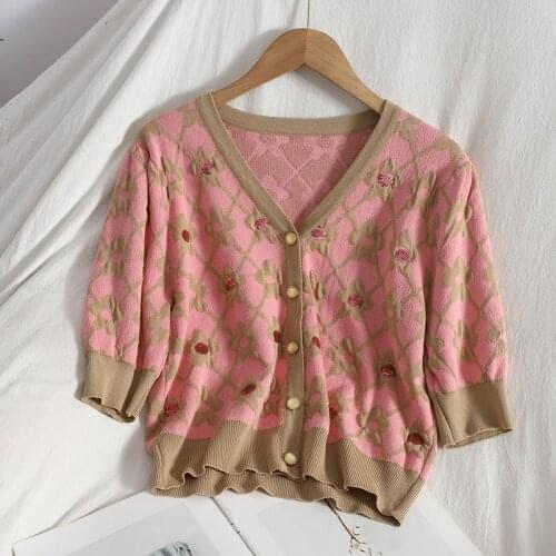 Short Temperament Little Cardigan 2021 Summer Sweet Knitted Patchwork Jacquard Sweater Women Sequin Tops