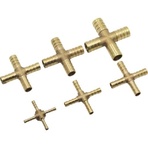 Cross Shaped Brass Pipe Fitting 4 Way 4mm-12mm Hose Barb Connector Joint Copper Barbed Coupler Adapter Coupling Pneumatic