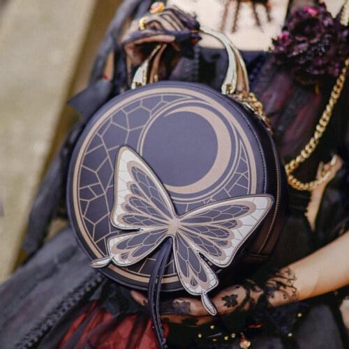 Sweet Round Lolita Satchel Bag with Butterfly Decor by LovelyLota