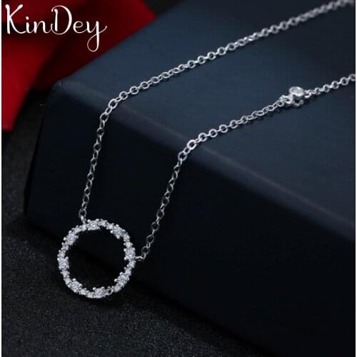 Kindey Fashion Real Silver Color Crystal Circle Choker Necklaces for Women Statement Jewelry Girls Christmas Gift