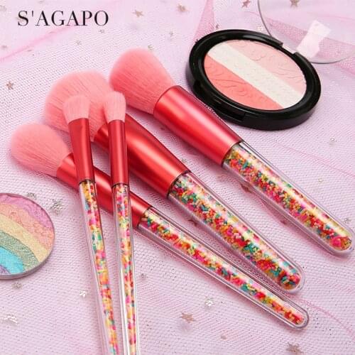 S'AGAPO 5pcs Candy Face Makeup Brushes Set Eyeshadow Foundation Blush Loose Powder Highlighter Professional beauty Makeup Brush