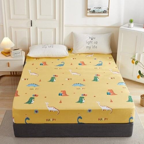 1pcs 100% Cotton Printed Fitted Sheet Mattress Cover Double Four Corners With Elastic Band Adult Kids Bed Linen (No Pillowcase)