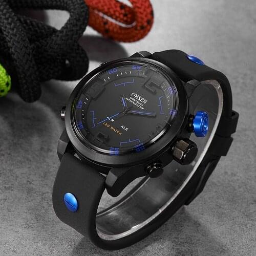 OHSEN Fashion Outdoor Sport Watch Men Multifunction 5 Bar Waterproof Blue Military Digital Wristwatches Clock Relogio Masculino