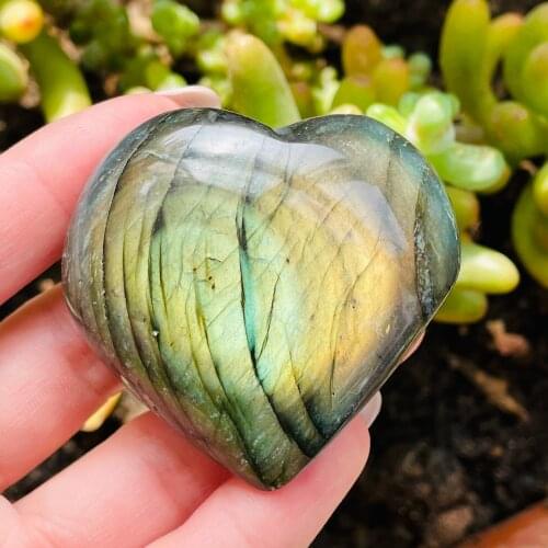 2Pcs Natural labrador crystal heart shape massage quartz crystal and mineral reiki healing