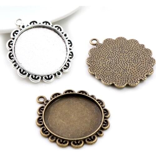 New Fashion 5pcs 25mm Inner Size Antique Silver Plated Bronze Cool Style Cabochon Base Setting Charms Pendant