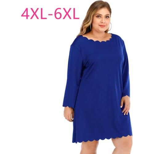 2021 spring autumn plus size dress for women large casual loose long sleeve knee length O neck dresses blue green 4XL 5XL 6XL