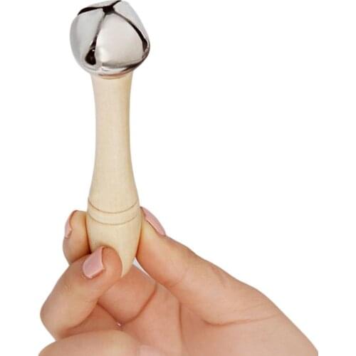 Orff Single Jingle Bell Handbell Stick Shaker with Wood Handle Kids Musical Toy Musical Instrument