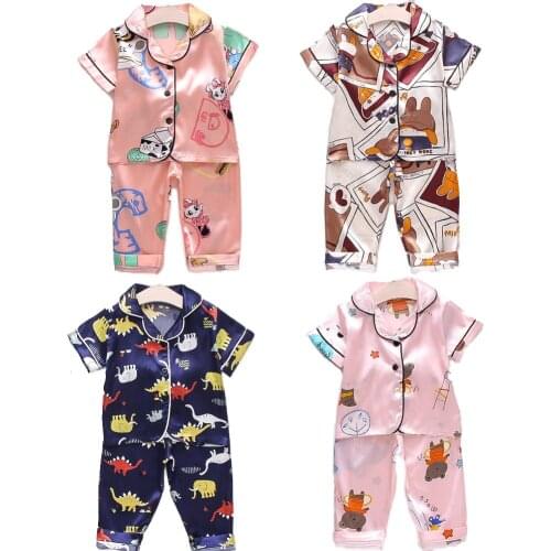 Boys and Girls Pyjamas Set Short Sleeves Childrens Pyjamas Set Silk Pyjamas Set Boys' Pyjamas Set Summer Free Shipping
