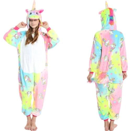 Baby Boys Girls Pajama Sets Flannel Warm Sleepwear Cartoon Unicorn Nightwear Children Winter Hooded Pyjamas New Pajamas Suit