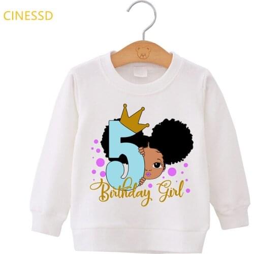 Number 2-8 print birthday gift clothes winter girls top cute little melanin princess black girl sweatshirt plus velvet hoodie