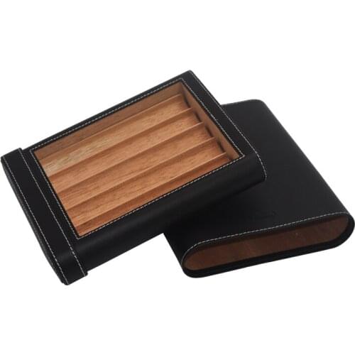 Cigar Humidor Case Portable Cedar Wood Leather Travel Humidor Humidifier Set Gift Box