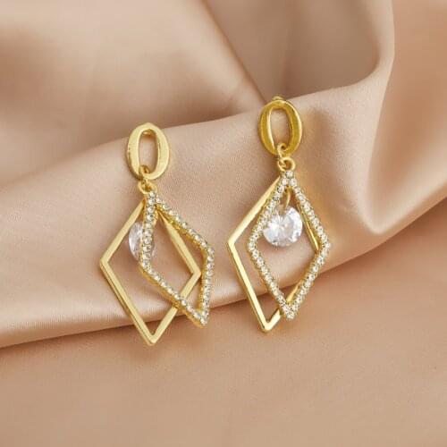 Korean Earrings Fashion Jewelry Geometric Hollow Air Statement Earrings Brincos Zircon Stud Earrings For Women Wholesale