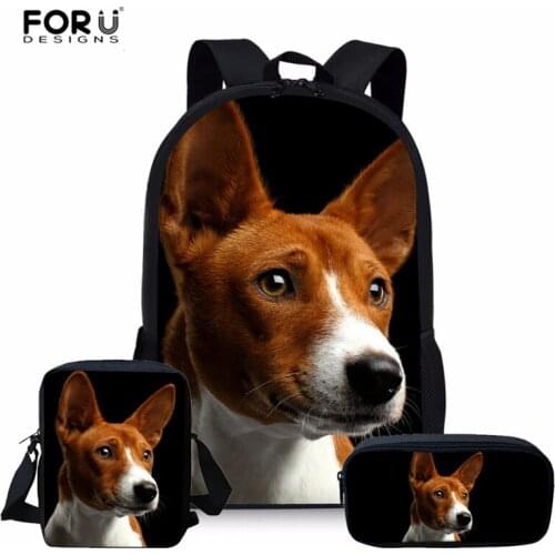 FORUDESIGNS Basenji Dog School Bags For Teenager Girls travel Backpacks kids Schoolbag Backpack 3pcs schoolbags mochila infantil