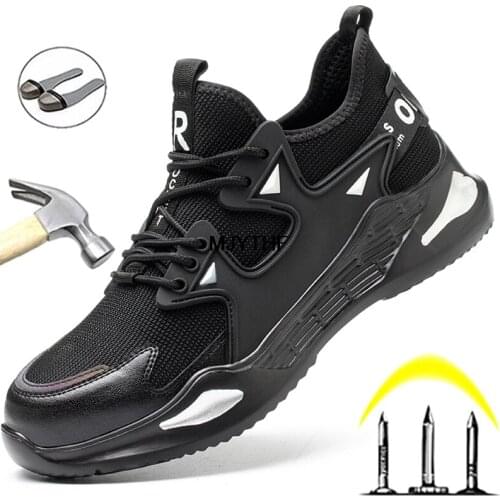 Light Men Safety Shoes With Steel Toe Cap Work Sneakers Male Indestructible Shoes Non-slip Work Boots Men Puncture-Proof Shoes