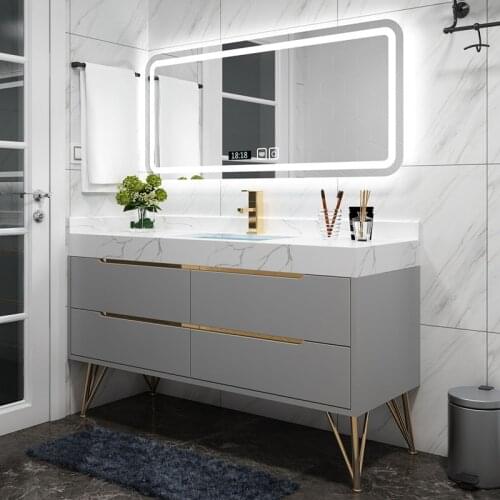 Light Luxury Bathroom Cabinet Combination Modern Minimalist Smart Mirror Vanity Bathroom Double Basin Wash Basin Cabinet