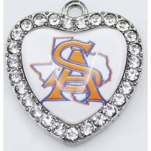 US College Texas AS 12or 20pcs Heart Crystal sport Dangle Charms DIY Jewelry Bracelets Necklace Pendants Hanging Charms