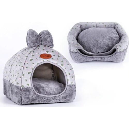 Warm Small Pets Tent Dog House Kennel Bed Mat Cat Blanket Thicken Winter Pet Beds Foldable Fabric Nest Teddy Dog Cotton Cushion