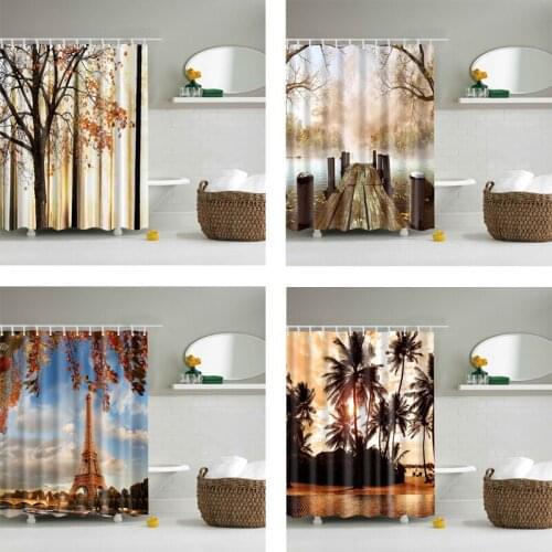 Forest Landscape Print Bathroom Accessories Home Decor Bath Fabric Waterproof Shower Curtains Bathroom Scenery Cloth With Hooks