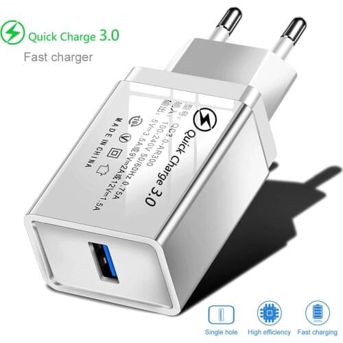 USB Charger Quick Charge 3.0 EU Plug Fast Charging Travel Wall Adapter For iPhone 11 XR Samsung S20 Tablets Mobile Phone Charger